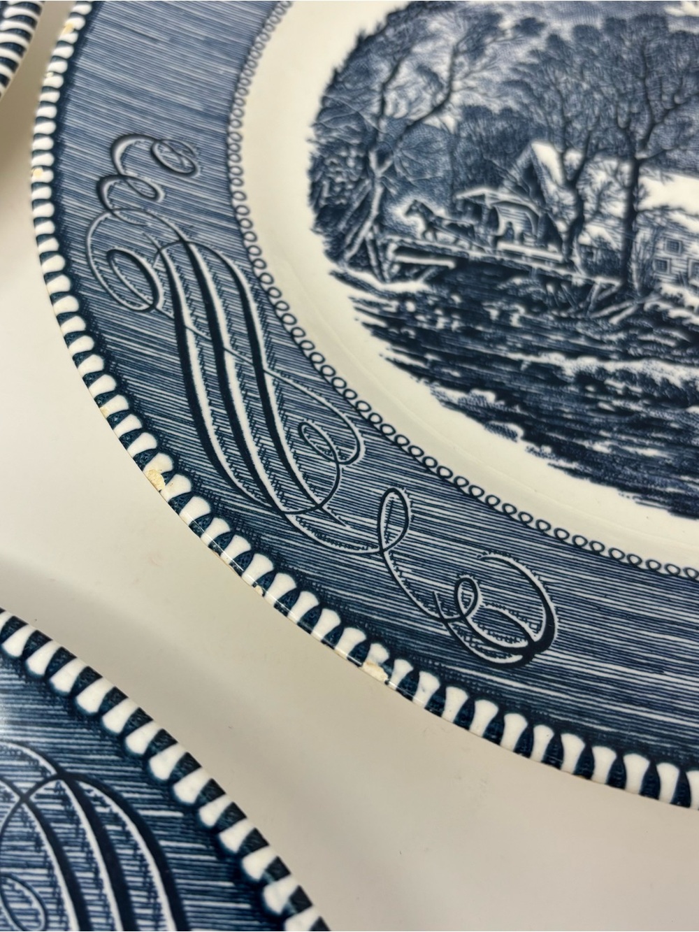 Currier & Ives Royal Blue 10" Dinner Plates Set of 3 Vintage Old Grist Mill USA - Picture 7 of 11